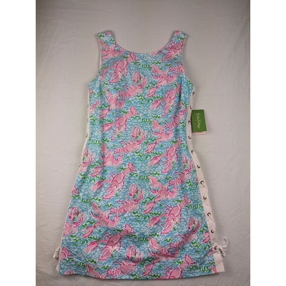LILLY PULITZER Size 6 Lobstah Roll Dress "Delia"Lace Up Lobster Print Womens Nwt - Picture 6 of 11